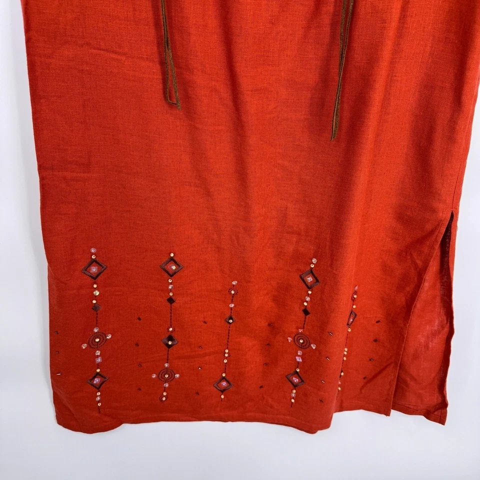 Maxi Falda Mujer Vintage Requisitos Mediana Naranja Lino Boho Western Cuentas Foto 3 de 4