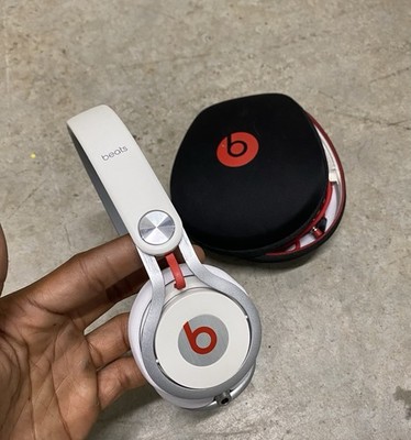 Beats Mixr On-Ear Wired Headphones White Red w Case & Cable Tested DJ Headphones