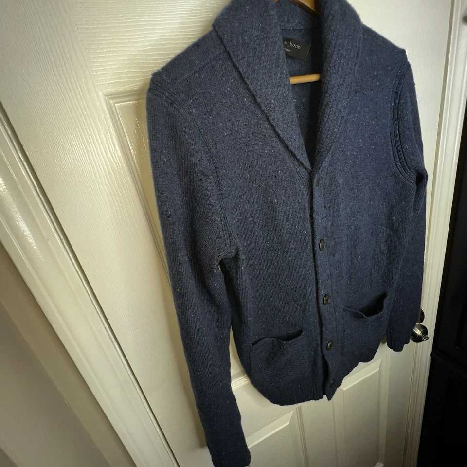 Rag & Bone Men’s Small Blue 100% Wool Cardiff Cardigan Shawl Sweater Jacket S - Image 2 of 4