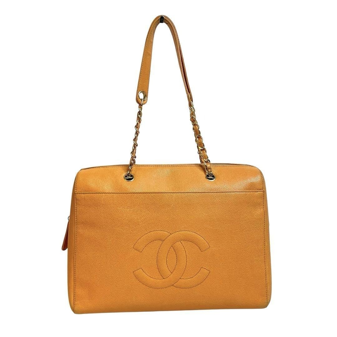 CHANEL Chain Back Tote Bag One Shoulder Bag Orange Yellow