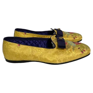 Mocassins Gucci habillés jacquard à enfiler en satin homme jaune taille 9,5