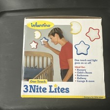 Infantino Nite Lites One-Touch, 1 Red Star, 1 Blue Star, 1 Yellow Moon. NEW