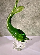 Vintage Green Murano Glass Dolphin Fish Large Figurine Sculpture 13"inches
