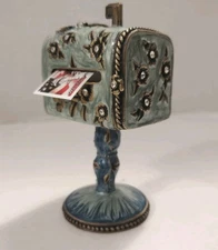 Trinket Box Enamel On Metal Jeweled Dragonfly Mailbox Postage Stamp Dispenser 