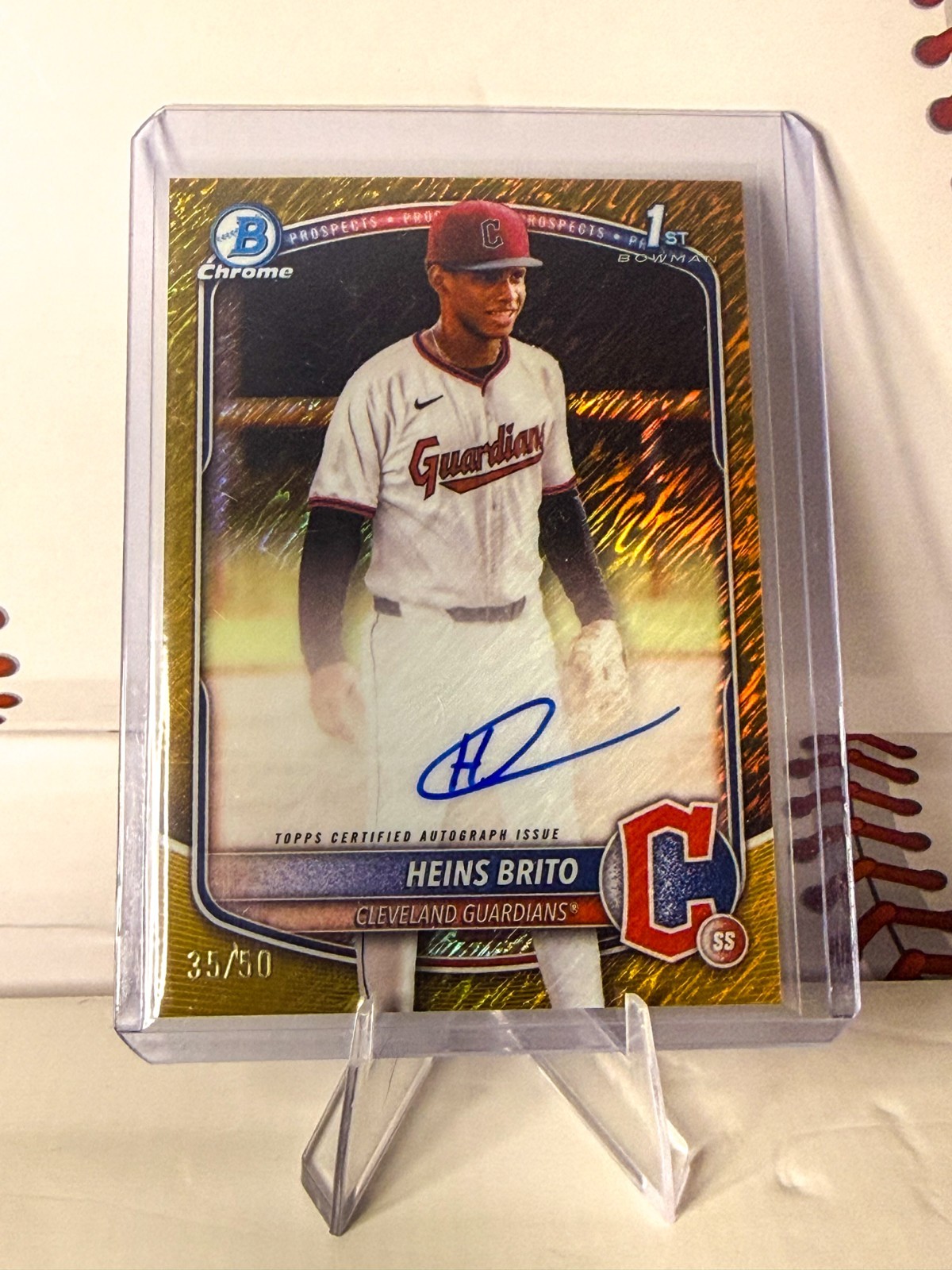 2025 Bowman Chrome Heins Brito 1st 35/50 AUTO Gold Shimmer Cleveland Guardians