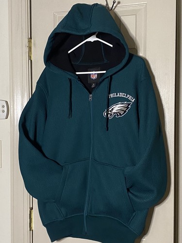 EAGLES HOODIE FULL ZIP Green Knit JACKET Black Fleece Lined Medium - Picture 3 of 9