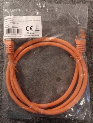 RJ45 Patchkabel m. CAT 7 Rohkabel PIMF orange, 1 m Länge