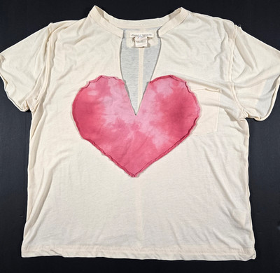 FREE PEOPLE x TRICIA FIX HEARTBREAKER TEE XL DEEP V CREAM PINK OVERSIZED SLOUCHY