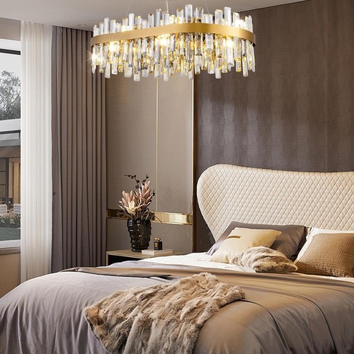 USOR Modern Crystal Chandelier, 12 Lights Gold Pendant Light L80xW35cm Contempor - Picture 6 of 6