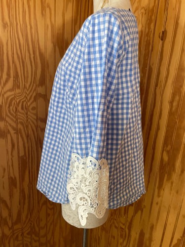 Blusa Pullover Liz Claiborne Carrera Top Ojo de Cerradura Azul Algodón a Cuadros Talla M - Imagen 3 de 8