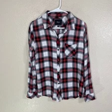 Rails Shirt Womens Medium Button Top Rayon Red White Plaid Casual
