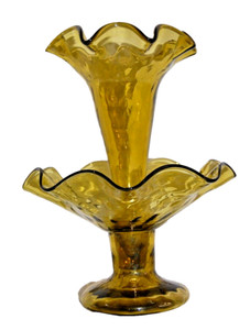 Vintage Italian Empoli Single Horn  Glass Vase Centerpiece - 2 pieces