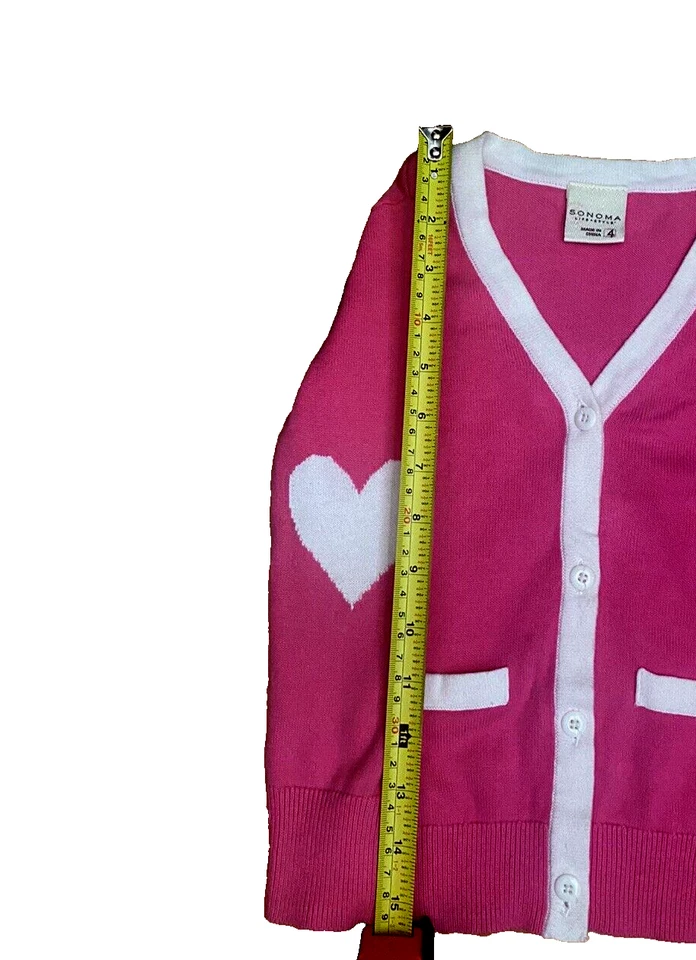 Cardigã suéter coração rosa/branco SONOMA menina 4T - Imagem 3 de 4