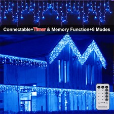 13ft 96 LED Fairy Icicle Curtain Lights Party Indoor Outdoor Xmas Home Lamp Blue