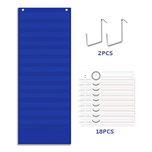 Scheduling Pocket Chart with 18 Cards 13+1 Classroom Schedule Chart Blue - Picture 3 of 7
