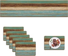 Farmhouse Table Runner Placemats Set of 6, Blue Teal Green Board Painting Bx 9