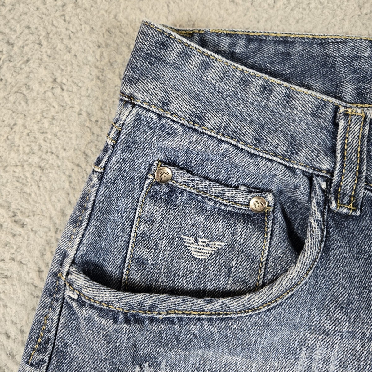 Armani Jeans Men 32x34 Blue Straight Relaxed Medium Wash Printed