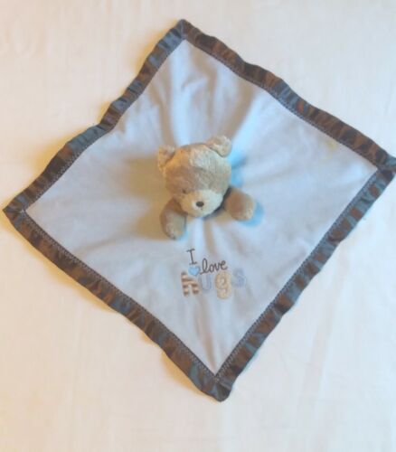Carters Child Of Mine I Love Hugs Lovey Blue Brown Satin Trim Baby Blanket Bear
