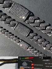 MOISSANITE Real Miami Cuban Link Prong Chain Necklace Black Rhodium 925 Silver