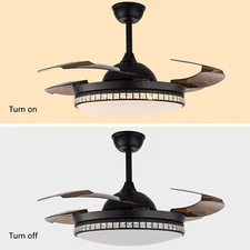 42" Modern Retractable Ceiling Fan Light and Remote Control LED Chandelier