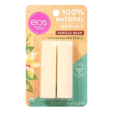 2-Pack eos USDA Organic Lip Balm Vanilla Bean Lip Care to Moisturize Dry Lips