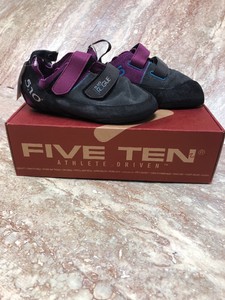 purple climbing shoes
