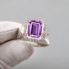 Natural Amethyst Gemstone with 925 Sterling Silver Ring for Men's #5154