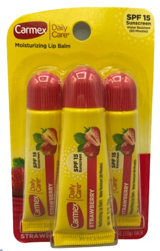 Carmex 3-Pack Daily Care Moisturizing Lip Balm SPF15 Strawberry Sealed