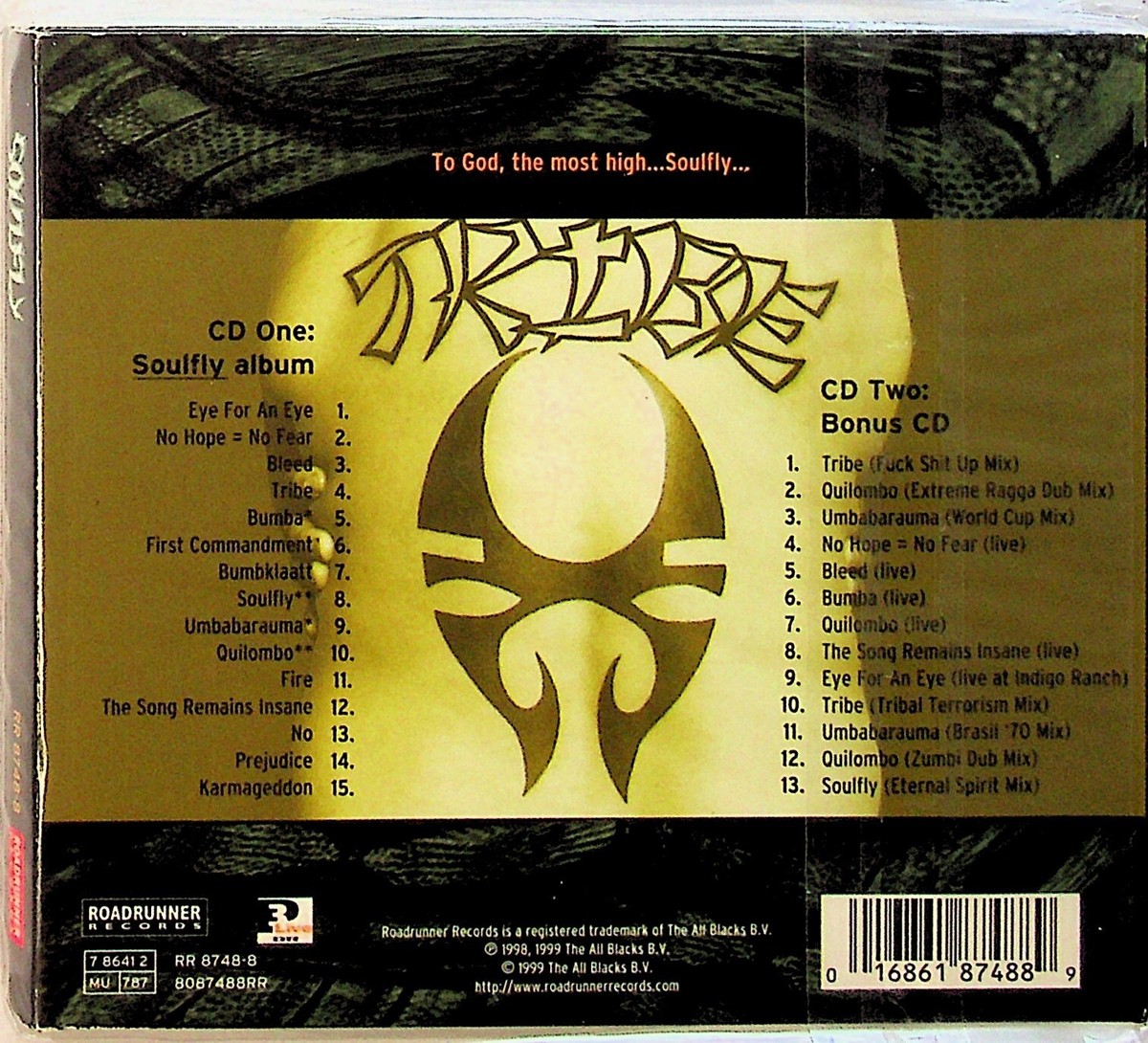 SOULFLY- Self Titled 2-CD (1999 Digipak + Live/Mixes) Max Cavalera