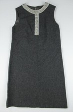 Vintage Nelly de Grab Gray Wool Sleeveless Tunic Dress Rhinestone Pearl Size 12