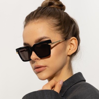 NEW BOTTEGA VENETA BV1242S 001 SQUARE BLACK GOLD SUNGLASSES WOMEN EYEWEAR