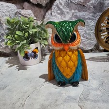 Vintage Owl Coin Bank Ceramic Figurine Painted 7"