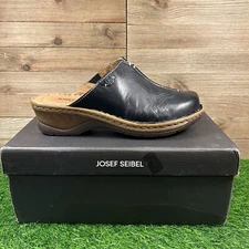 Joesf Seibel Catalonia 54 Womens 8 Black Leather Mules Clogs Comfort Nurse Work