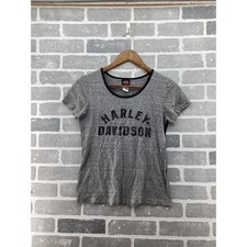 Harley Davidson Womens Gray Ringer T-Shirt Jim's Mendon Ohio Small Made in USA