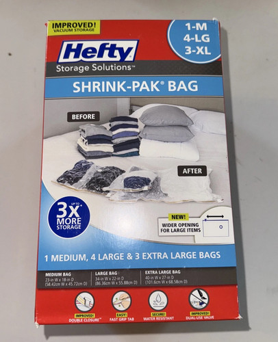 Hefty SHRINK-PAK 1 Medium, 4 Large, & 3 XL Vacuum Storage Bags