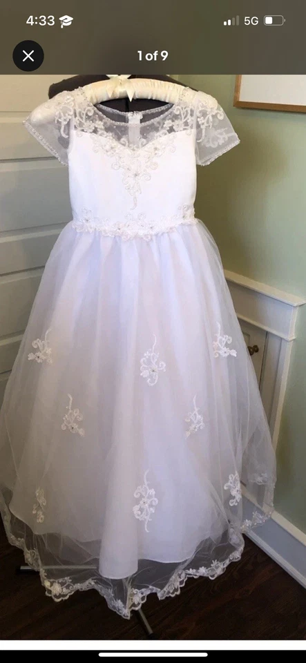 OFERTA - NUEVO Corpiño de Satén con Falda de Tul Brillo Escote Perlado Vestido Comunión Foto 2 de 2