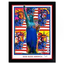 Peter Max, "9-11 God Bless America I" Framed Hand Signed Offset Lithograph with