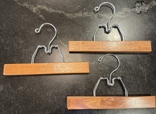 Lot of 3 Vtg Wooden Pant Hangers Skirt Slacks with Metal Clamps 9  