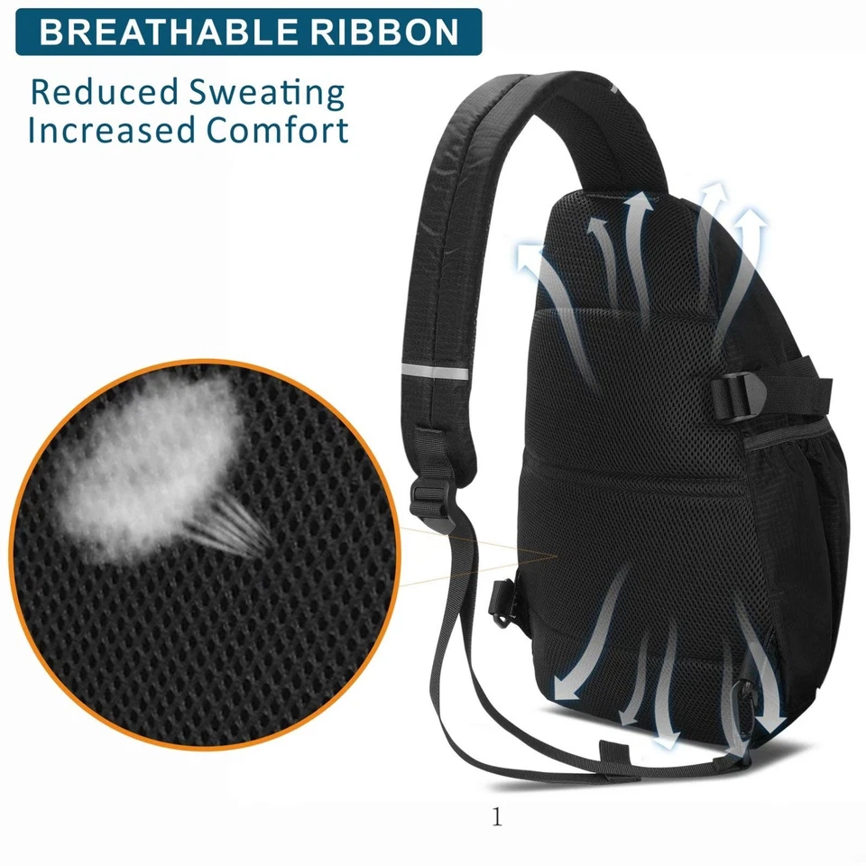 Mochila esportiva masculina preta 1 estilingue respirável leve bolsa peitoral couro sh... - Imagem 4 de 4