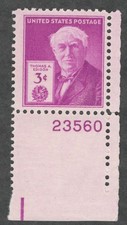 US. 945. 3c. Thomas A. Edison (1847-1931) Inventor. Single w/Pl#. MNH. 1947
