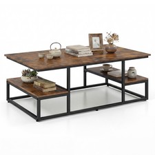 Coffee Table with Storage,Rectangle Center Table with Open Shelves,Tea Table