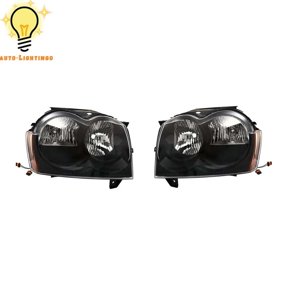 Headlight Black For Jeep Grand Cherokee 2005-2006-2007 Left+Right Side Halogen - Image 3 of 4