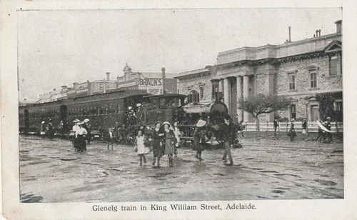 Vintage Postcard THE GLENELG TRAIN IN KING WILLIAM ST   SOUTH AUSTRALIA 1900s