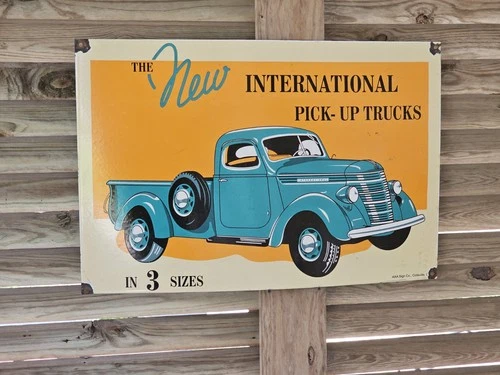 HUGE VINTAGE INTERNATIONAL PICK - UP TRUCK PORCELAIN SIGN 30" X 20" VERY HEAVY