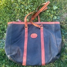 Eddie Bauer Black Brown Leather Tote Shoulder Bag Logo Zip Classic Purse