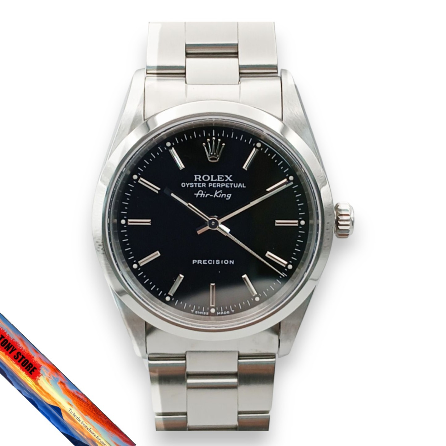 Rolex Air King 14000 Stainless Steel Men's Watch Silver Black