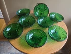 Anchor Hocking Forest Green Oyster & Pearl Vintage Glass Footed Berry Bowl Set 8