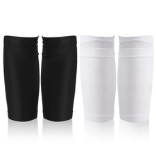 2 Pair Shin Pads Socks, Soccer Guard One Size Fits Most, black, white