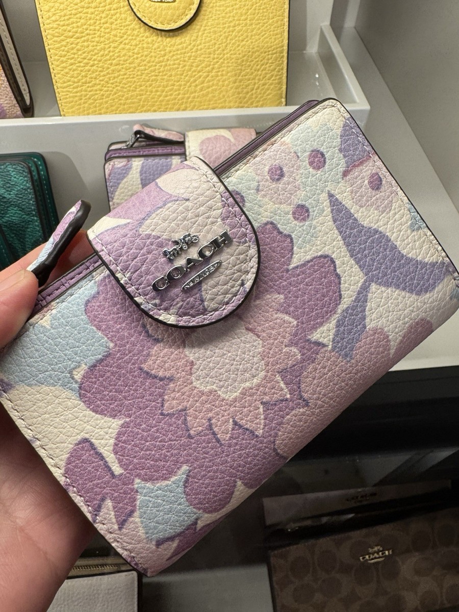 COACH Medium Corner Zip Wallet With Floral Print Ivory