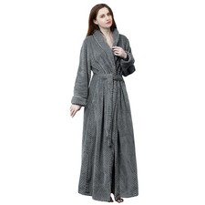Womens Long Robe, Soft Warm Fleece Plush Bathrobe, Ladies Sleepwear